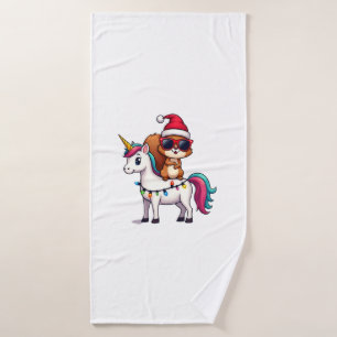 Christmas Lights Squirrel Riding Unicorn T-Shirt ( Bath Towel