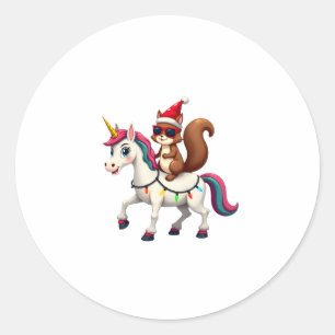 Christmas Lights Squirrel Riding Unicorn T-Shirt ( Classic Round Sticker