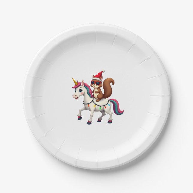 Christmas Lights Squirrel Riding Unicorn T-Shirt ( Paper Plate (Front)