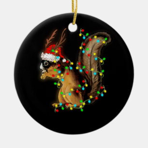 Christmas Lights Squirrel With Santa Hat Ceramic Tree Decoration