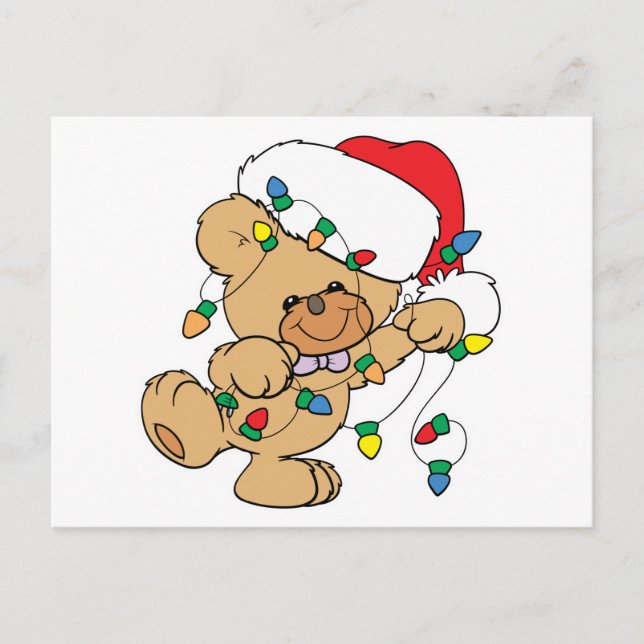 Christmas Lights Teddy Bear Holiday Postcard (Front)