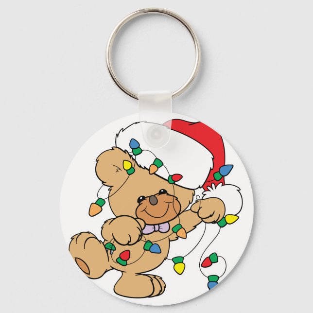 Christmas Lights Teddy Bear Key Ring (Front)