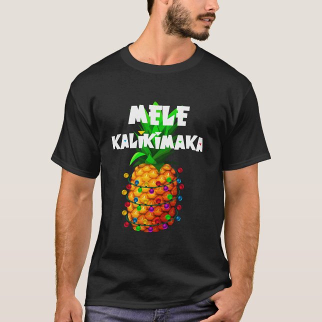 Christmas Lights Tree Pineapple Mele Kalikimaka Ha T-Shirt (Front)