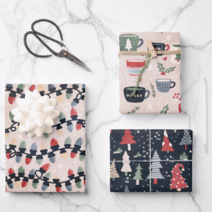 Christmas Lights, Tress & Cocoa Wrapping Paper Sheet