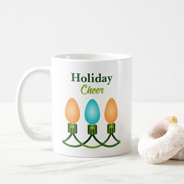 Christmas Lights Trio Orange and Blue Coffee Mug (With Donut)