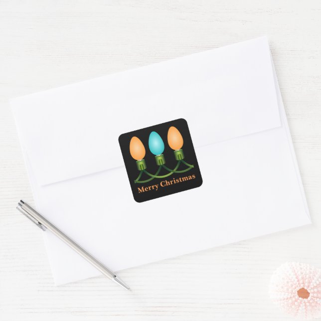 Christmas Lights Trio Orange and Blue Square Sticker (Envelope)