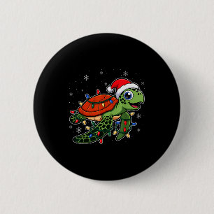 Christmas Lights Turtle Wearing Xmas Hat - Lover  6 Cm Round Badge