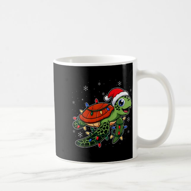 Christmas Lights Turtle Wearing Xmas Hat - Lover  Coffee Mug (Right)