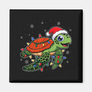 Christmas Lights Turtle Wearing Xmas Hat - Lover  Magnet