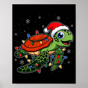 Christmas Lights Turtle Wearing Xmas Hat - Lover  Poster