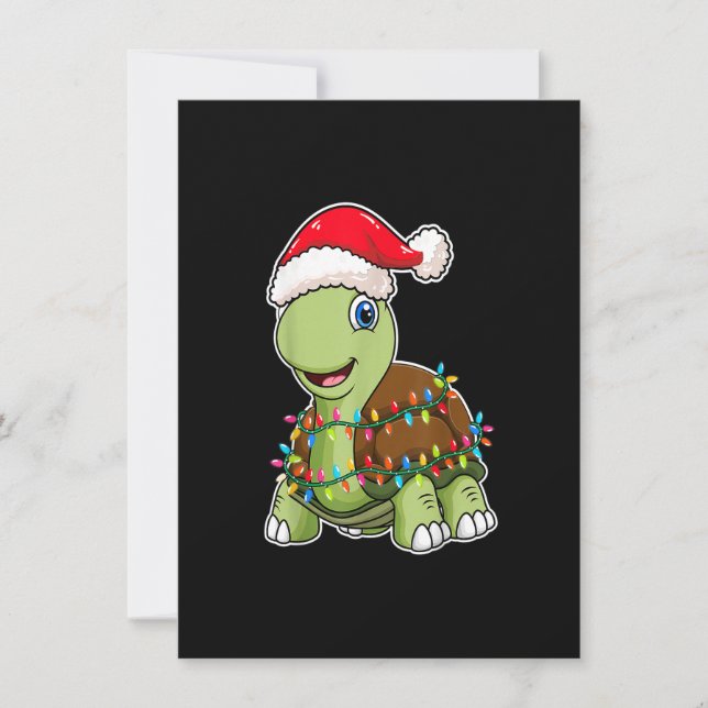 Christmas Lights Turtle Wearing Xmas Hat - Sea Tur Invitation (Front)