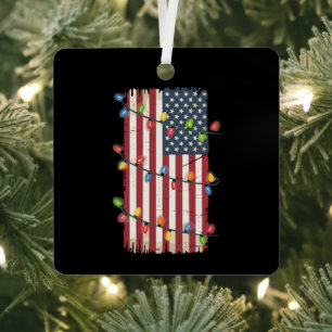 Christmas Lights USA Flag Patriotic Veteran Xmas Metal Tree Decoration