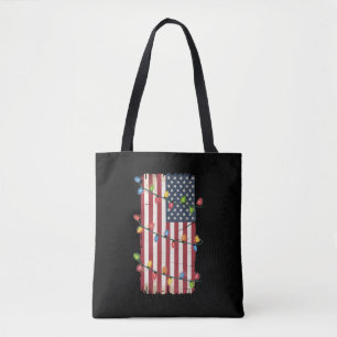 Christmas Lights USA Flag Patriotic Veteran Xmas Tote Bag