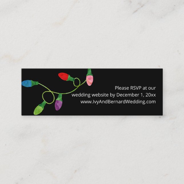 Christmas Lights  Wedding Website RSVP Mini Business Card (Front)