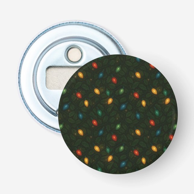 Christmas lights wrapped in holly leaves patterned bottle opener (Front)