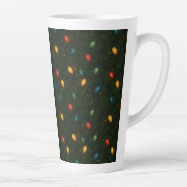 Christmas lights wrapped in holly leaves patterned latte mug (Right)
