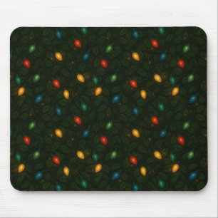 Christmas lights wrapped in holly leaves patterned mouse mat