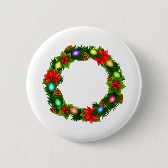 christmas lights wreath 6 cm round badge (Front)