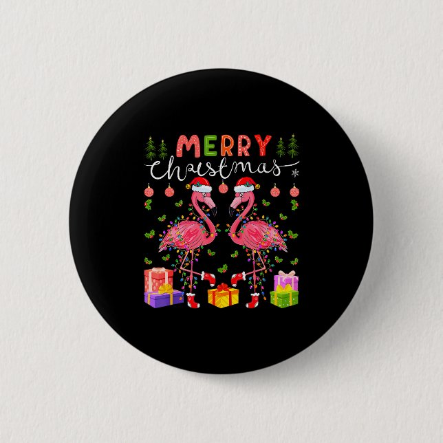 Christmas Lights Xmas Flamingo Lover Santa Hat Fla 6 Cm Round Badge (Front)