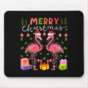 Christmas Lights Xmas Flamingo Lover Santa Hat Fla Mouse Mat