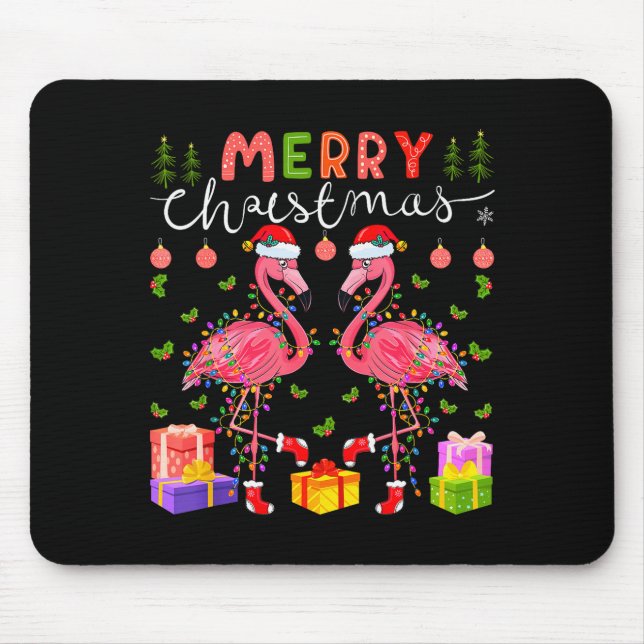 Christmas Lights Xmas Flamingo Lover Santa Hat Fla Mouse Mat (Front)