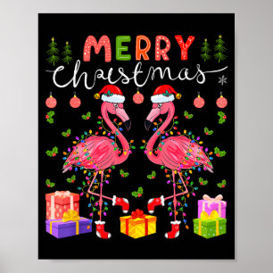 Christmas Lights Xmas Flamingo Lover Santa Hat Fla Poster