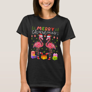 Christmas Lights Xmas Flamingo Lover Santa Hat Fla T-Shirt