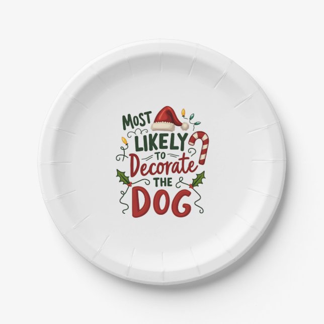Christmas Likely Decorate Dog Xmas Family 2 Paper Plate (Front)