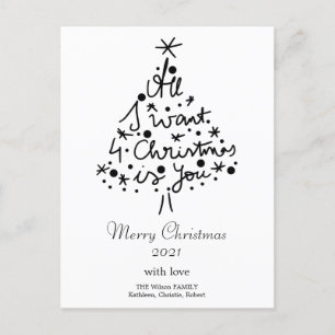 Christmas Line Art Minimalist Black & White Quote Holiday Postcard