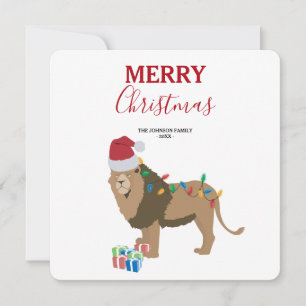 Christmas Lion Funny Animal with Santa Hat Card