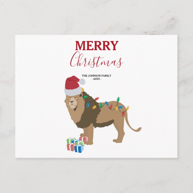 Christmas Lion Funny Animal with Santa Hat Card (Front)