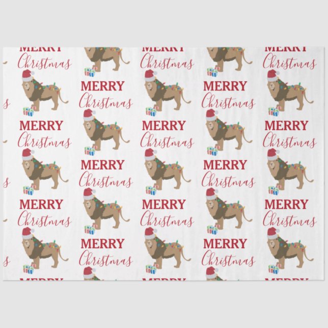 Christmas Lion Funny Animal with Santa Hat  Tissue Paper (Front)