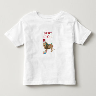 Christmas Lion Funny Animal with Santa Hat  Toddler T-Shirt