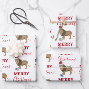 Christmas Lion Funny Animal with Santa Hat  Wrapping Paper Sheet