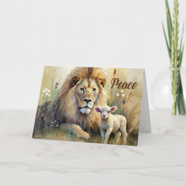 Christmas Lion Lies Down With the Lamb at Peace Card (Front)