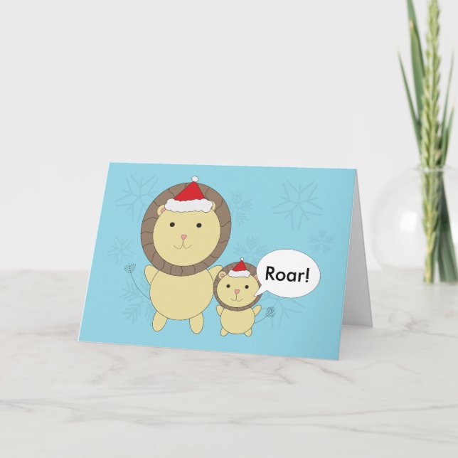 Christmas Lions Wearing Santa Hats Holiday Card (Front)