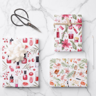 Christmas lipstick nail polish beauty items wrapping paper sheet