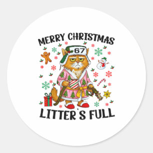 Christmas Litter’s Full 67 Xmas Funny Kitty Gift C Classic Round Sticker