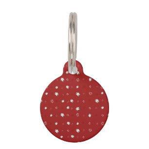 Christmas little flowers red background pet tag
