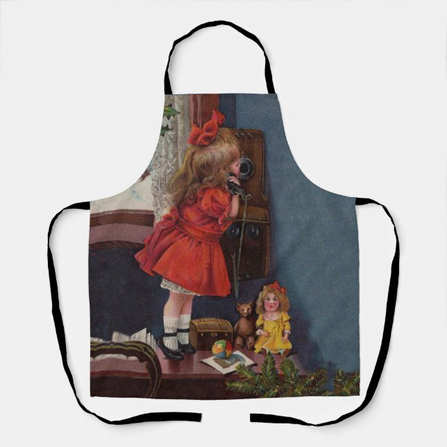 Christmas Little Girl Telephone Antique Apron (Front)