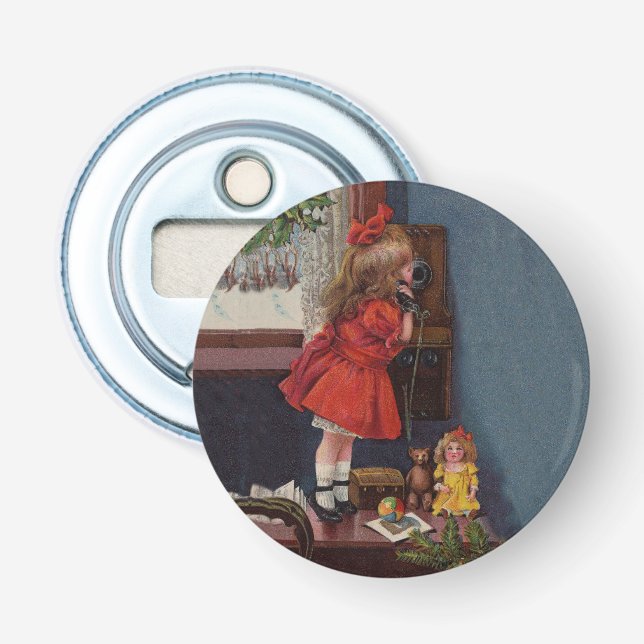 Christmas Little Girl Telephone Antique Bottle Opener (Front)
