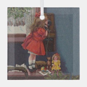 Christmas Little Girl Telephone Antique Glass Tree Decoration