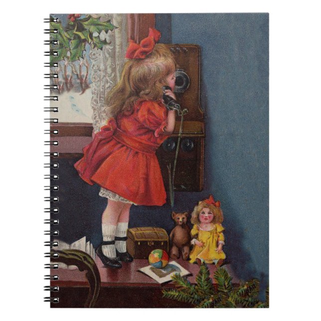 Christmas Little Girl Telephone Antique Notebook (Front)