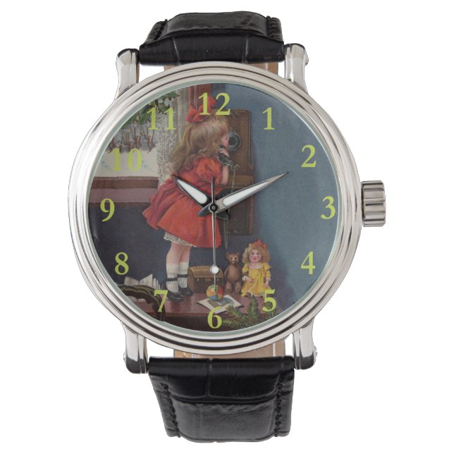 Christmas Little Girl Telephone Antique Watch (Front)