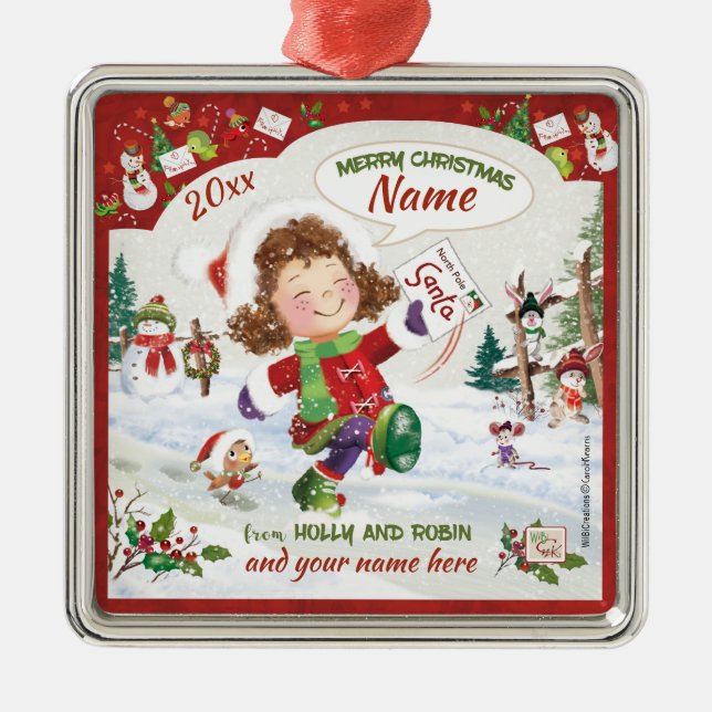 Christmas, Little Girls, Santa's Letter, Metal Tree Decoration (Front)