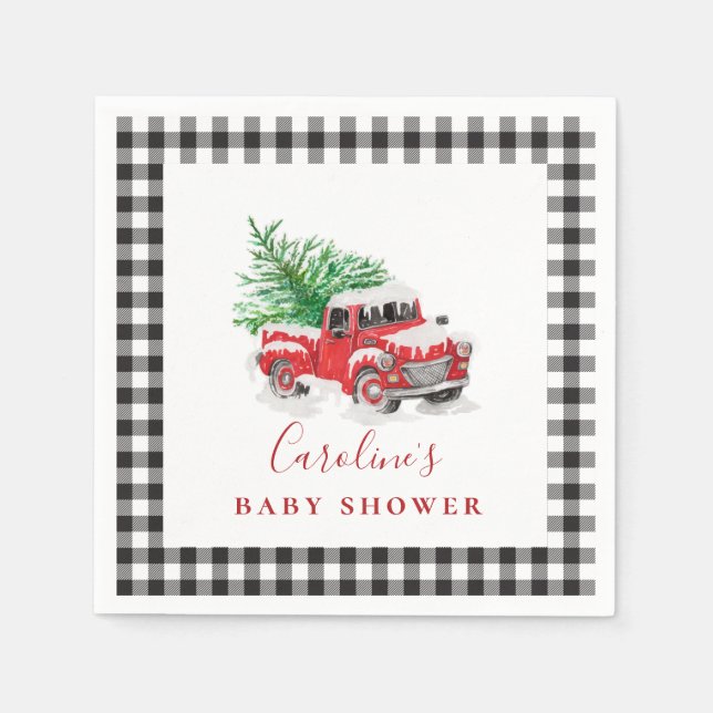 Christmas Little Red Truck Baby Shower Napkins (Front)