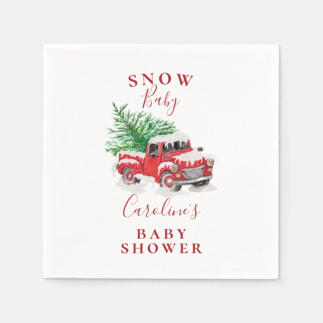 Christmas Little Red Truck Baby Shower Napkins (Front)