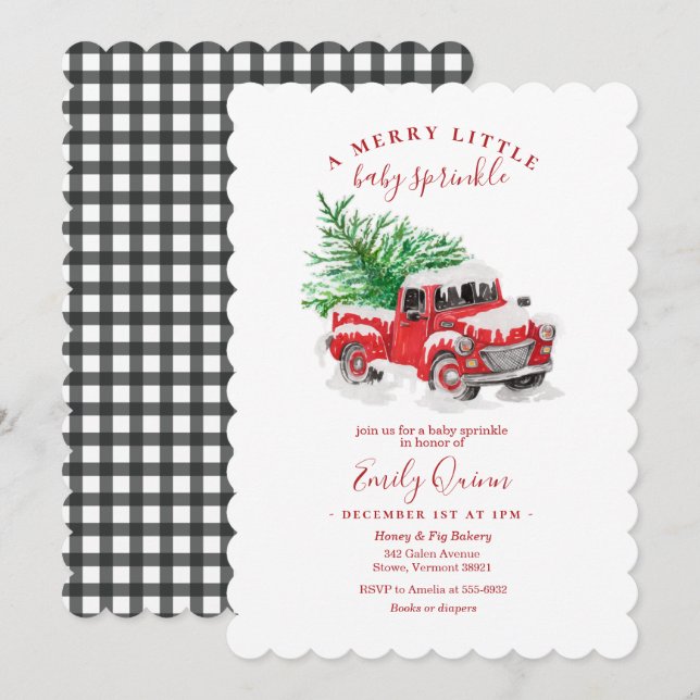 Christmas Little Red Truck Baby Sprinkle Invitation (Front/Back)