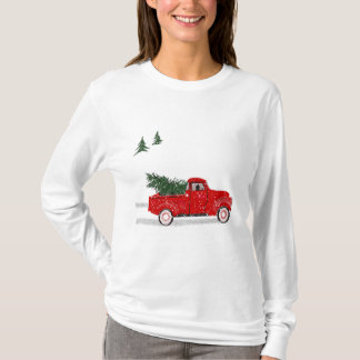 Christmas, Little Red Truck, Long Sleeve Lady's T T-Shirt