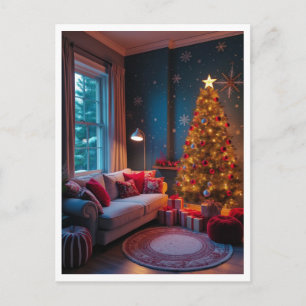 Christmas Living Room Gifts Warm Retro Feeling Postcard